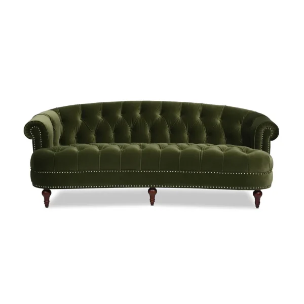 La Rosa Mid-Century Modern Velvet Upholstered Chesterfield Tufted Sofa - Olive Green Performance Velvet - Image 2