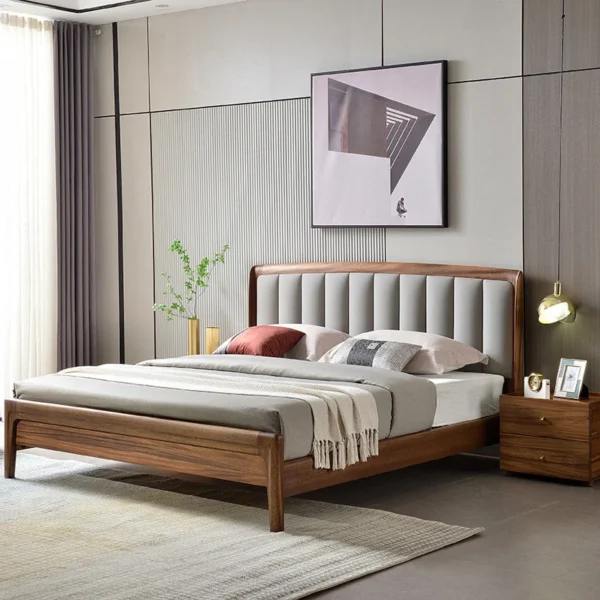 Upholstered Headboard Standard Bed Walnut Bed Frame with Legs - Image 18