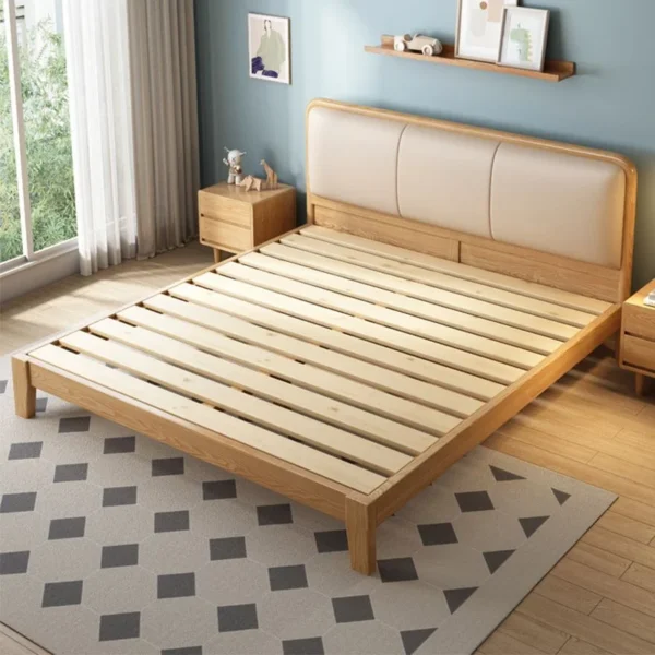 Scandinavian Ash Panel Bed Natural Upholstered Bed Frame with Mattress - Image 2