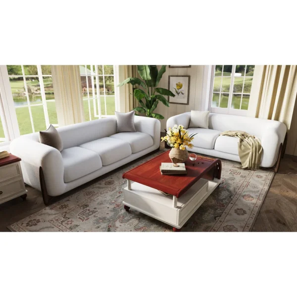 Breathable Beige Wool Sofa Love Seat Minimalist Couch - Image 3