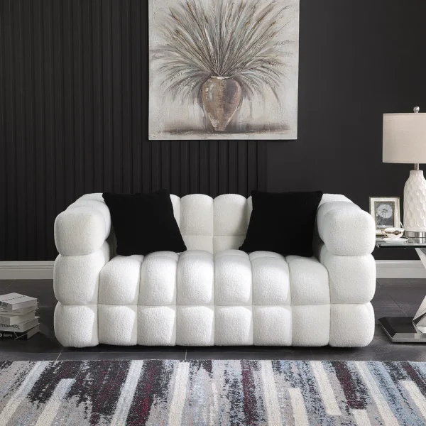 Wayna Modern Square Sofa, Sherpa Thick Cushion Double Sofa - Image 3