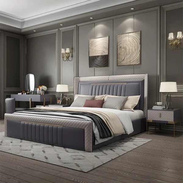 Modern Upholstered Cal King Bed Platform Bed Frame with Wingback Headboard - Image 3