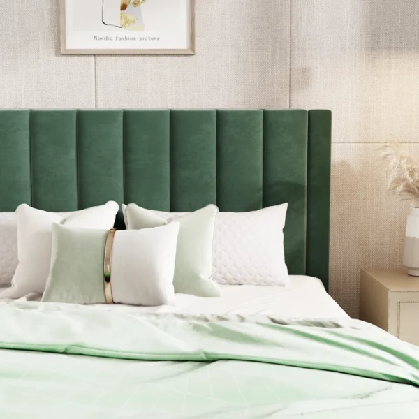 Stauton Upholstered Platform Bed with Velvet and Striped Headboard - Image 3