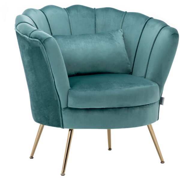Large Velvet Lotus-like Armchair - Light Blue - Image 4