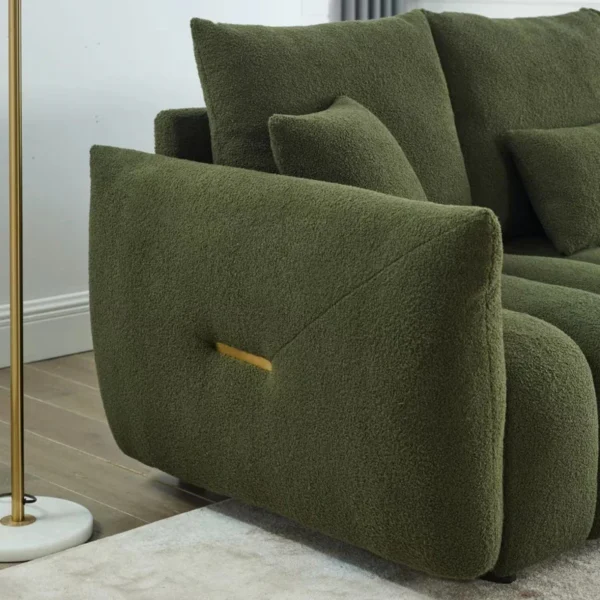 Premium teddy velvet oversized cushioned 3-seater sofa - Green - Image 3