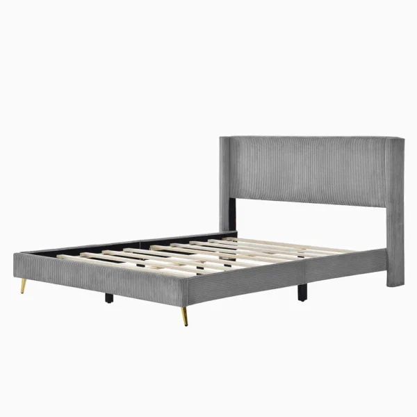 Queen Size Corduroy Upholstered Platform Bed with Metal Legs - Grey - Image 2