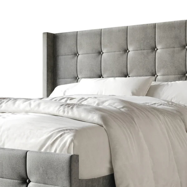 CraftPorch Luxurious Square Button-Tufted Wingback Velvet Upholstered Bed - Image 3