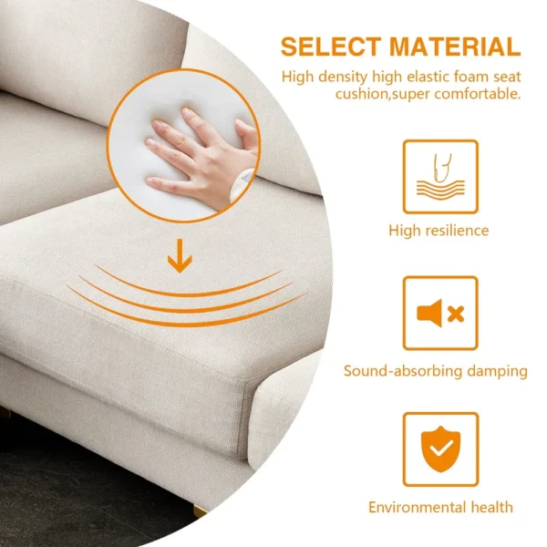 Modern L Shape Sectional Sofa Couch with Ottoman, Comfortable 4-Piece Living Room Furniture with Gold Metal Legs. - Beige - Image 3