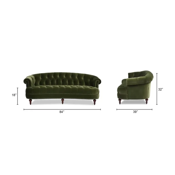La Rosa Mid-Century Modern Velvet Upholstered Chesterfield Tufted Sofa - Olive Green Performance Velvet - Image 3