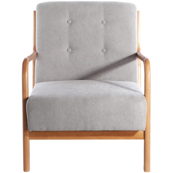Solid Wood Frame Arm Chair Fabric Upholstered Buttoned Sofa - Wood Effect - Image 3