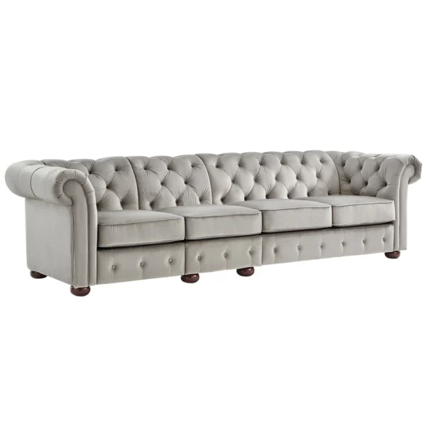 Knightsbridge Light-grey Extra Long Chesterfield Sofa Artisan - 4 Seat Sofa - Grey Velvet - Image 4