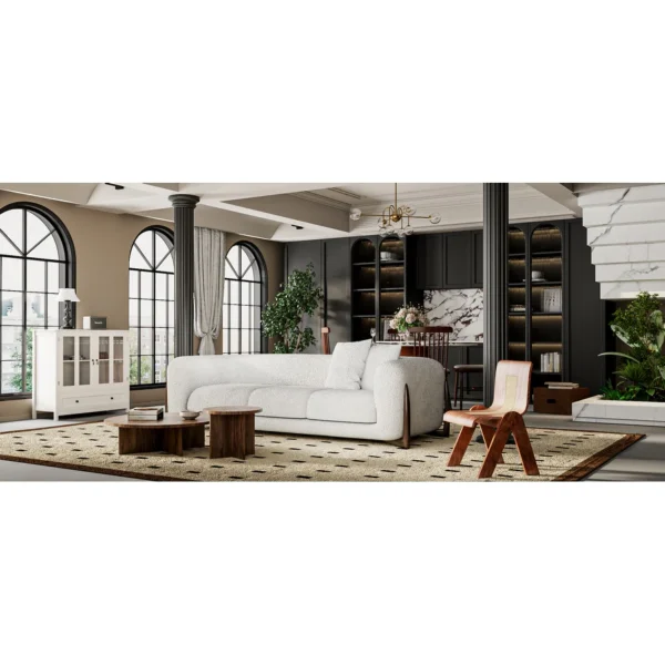 Breathable Beige Wool Sofa Love Seat Minimalist Couch - Image 4