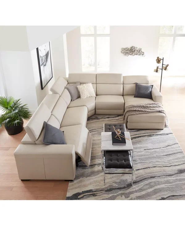 Leather Sectional Sofa with Chaise, 2 Power Recliners and Articulating Headrests - Image 4