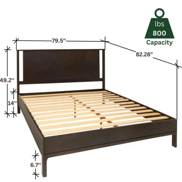 Vivian Solid Wood Platform Bed with Headboard, Rustic Bed Frame - Image 6