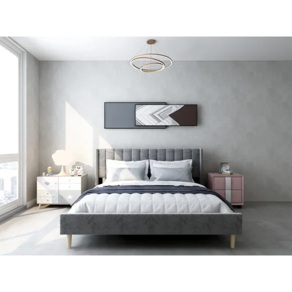 Eriksay Low Profile Upholstered Platform Bed with Winback Headboard - Image 4