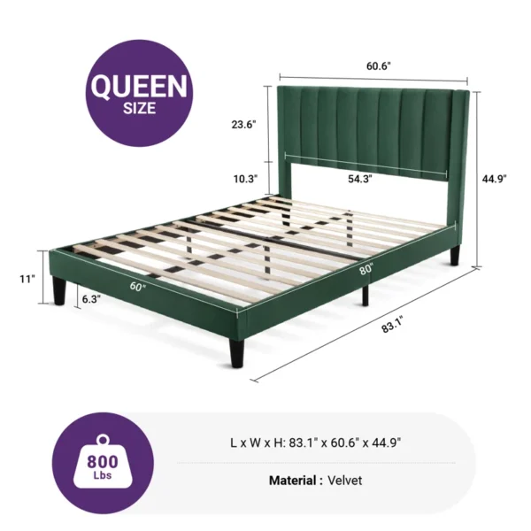 Stauton Upholstered Platform Bed with Velvet and Striped Headboard - Image 4