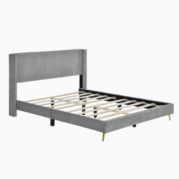 Queen Size Corduroy Upholstered Platform Bed with Metal Legs - Grey - Image 3