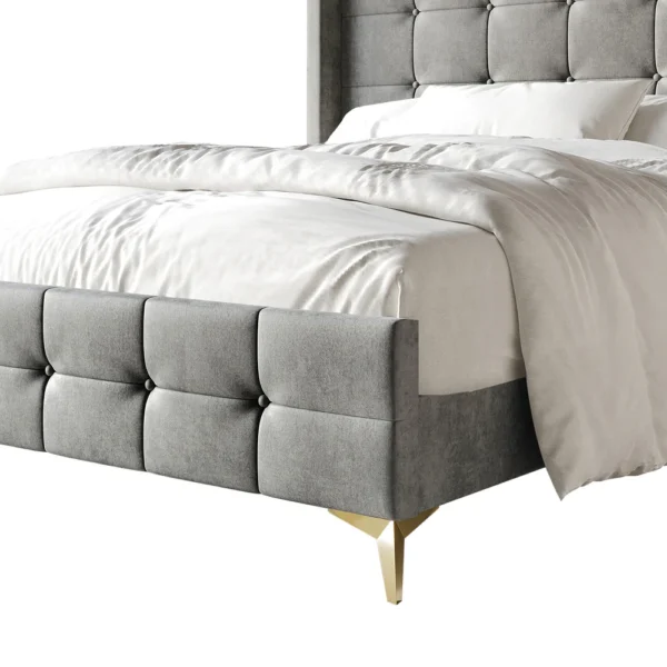 CraftPorch Luxurious Square Button-Tufted Wingback Velvet Upholstered Bed - Image 4