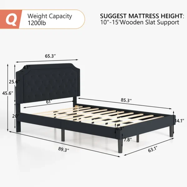 Onua Upholstered Platform Bed With Tufted Headboard and Wooden Frame - Image 3