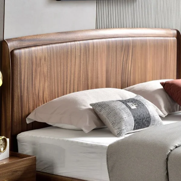 Upholstered Headboard Standard Bed Walnut Bed Frame with Legs - Image 4