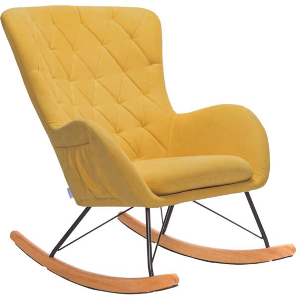 Thick Padded Seat Linen Armchair for Nursery Leisure Relax - Yellow - Image 4