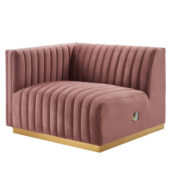 Conjure Channel Tufted Performance Velvet 4-Piece Sectional - Gold Dusty Rose - Image 4