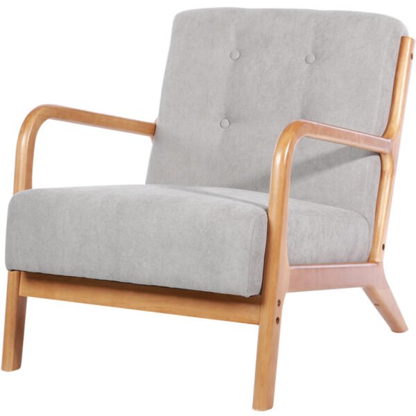 Solid Wood Frame Arm Chair Fabric Upholstered Buttoned Sofa - Wood Effect - Image 4