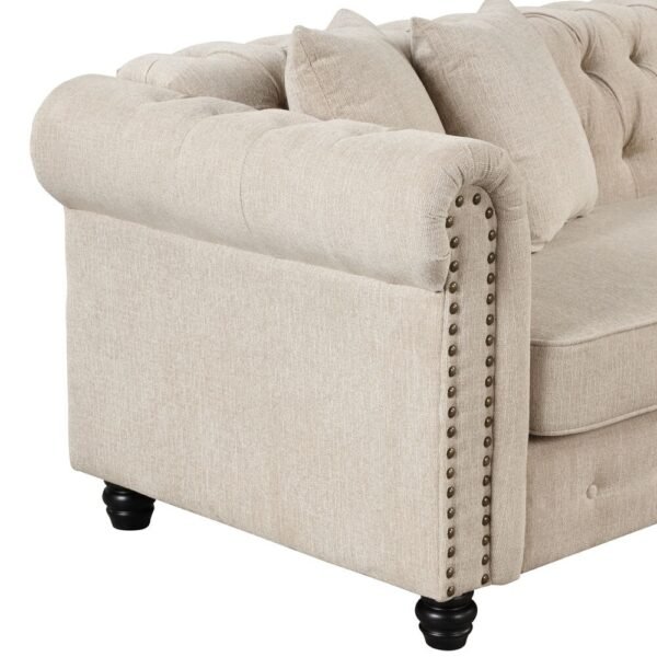 Morden Fort Chesterfield Sofa Living Room Furniture Couches Linen - Beige - Image 5
