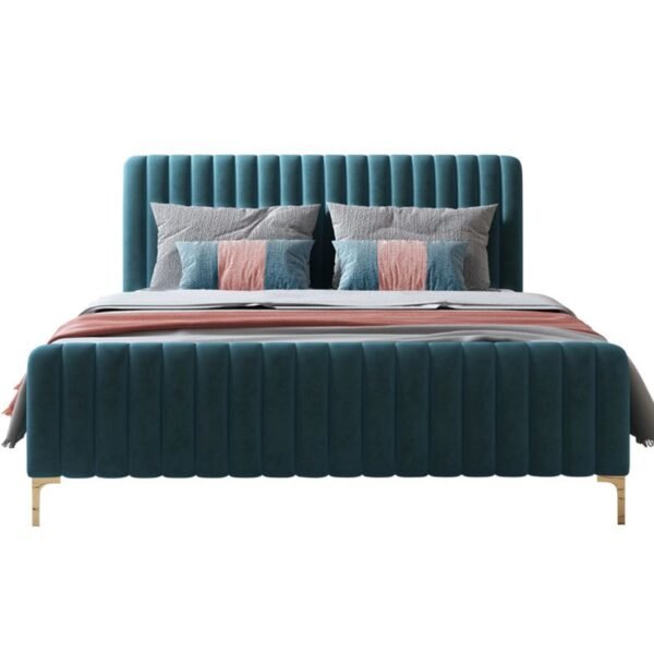 Glam Style Bed Frame Solid Color Standard Bed with Headboard - Image 4