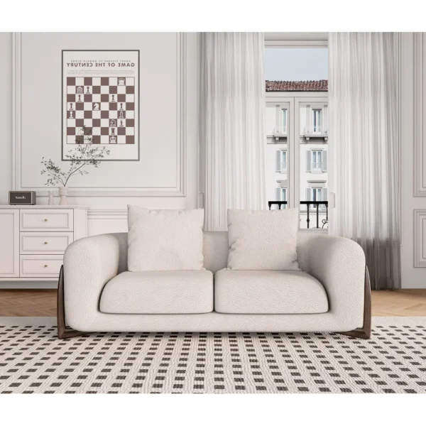 Breathable Beige Wool Sofa Love Seat Minimalist Couch - Image 5