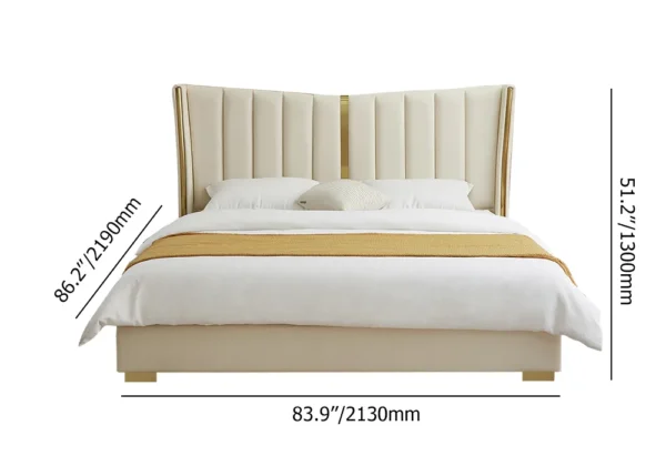 Modern Beige King Size Bed Wingback Headboard Leather Upholstery & Gold Stainless Steel - Image 5