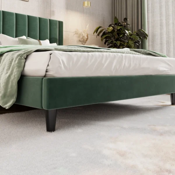 Stauton Upholstered Platform Bed with Velvet and Striped Headboard - Image 5