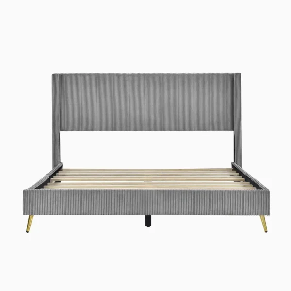 Queen Size Corduroy Upholstered Platform Bed with Metal Legs - Grey - Image 4