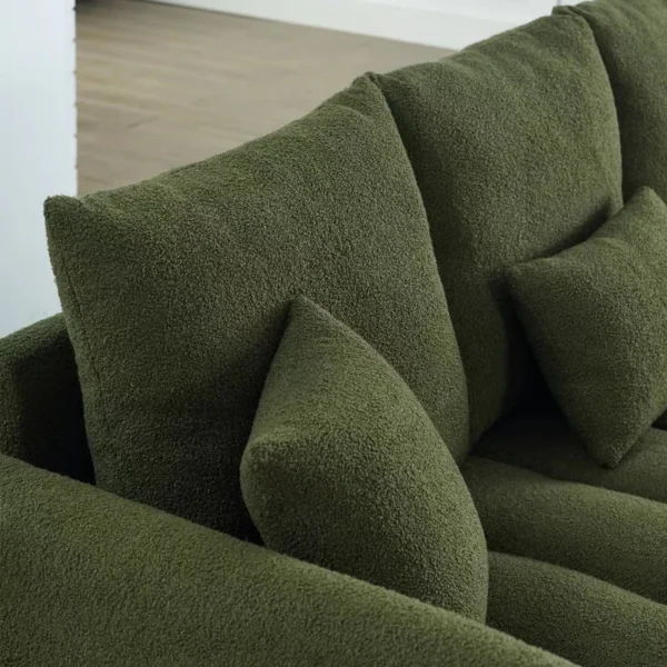 Premium teddy velvet oversized cushioned 3-seater sofa - Green - Image 5