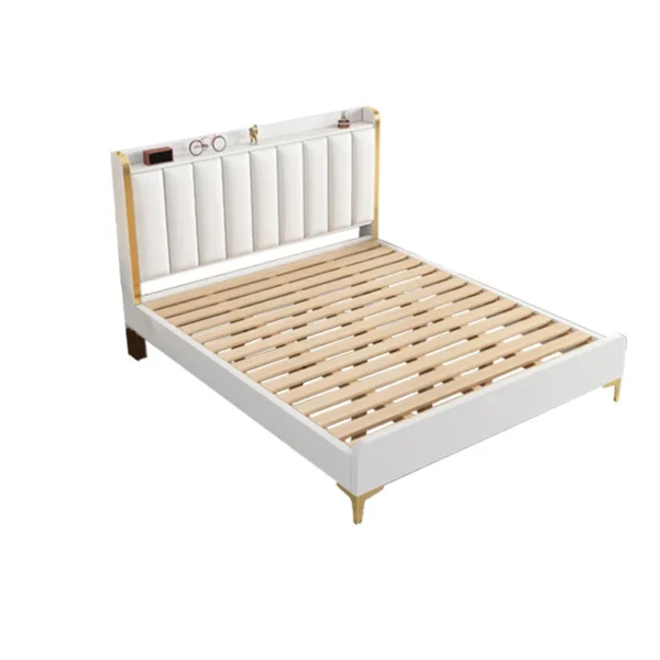 Modern Solid Wood Standard Bed Headboard Bed Frame with Golden Legs - Image 5