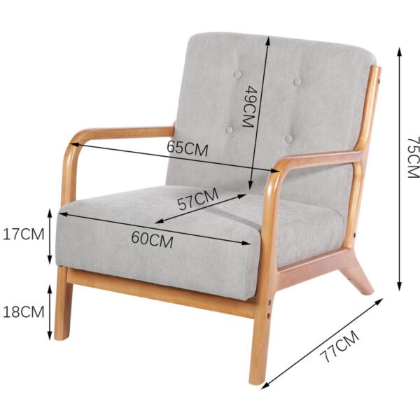 Solid Wood Frame Arm Chair Fabric Upholstered Buttoned Sofa - Wood Effect - Image 5