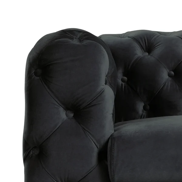 Morden Fort Modern Velvet Sofa with Button Tufted, Solid Wood Frame and Iron Legs - Black - Image 5