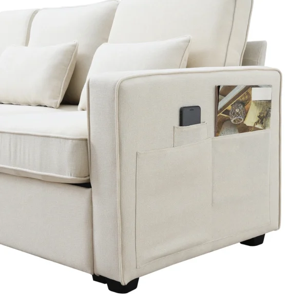 Upholstered Sofa with Console, 2 Cupholders and 2 USB Ports Wired or Wirelessly Charged - Image 6