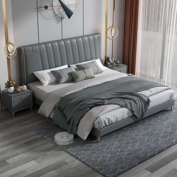 Modern Panel Bed Foam Gray Standard Bed with Upholstered Headboard - Image 8