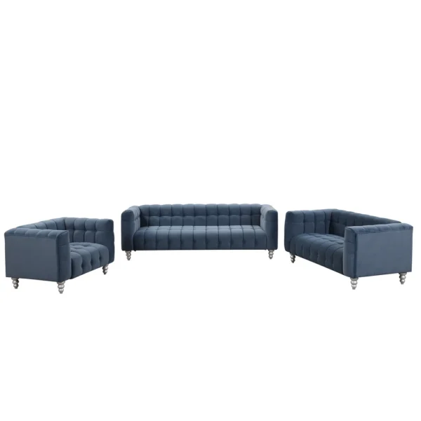 Modern 3-piece sofa set with solid wood legs, buttoned tufted backrest, Dutch fleece upholstered sofa set - Image 6