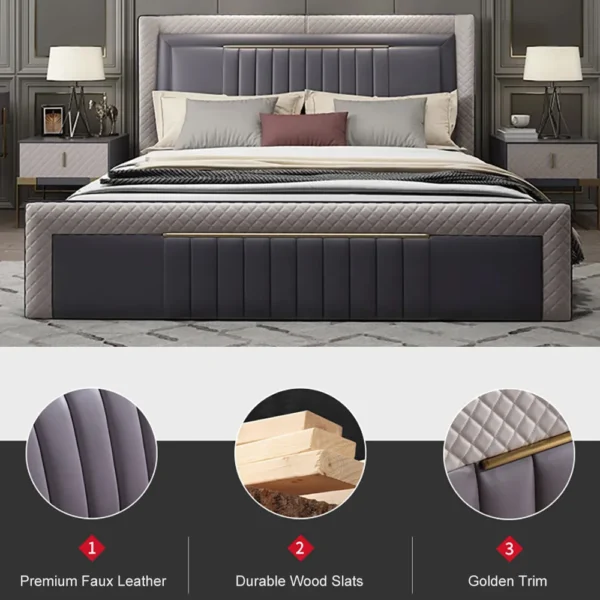 Modern Upholstered Cal King Bed Platform Bed Frame with Wingback Headboard - Image 6