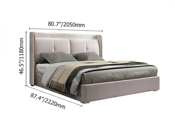 Light Gray Wingback King Bed with Faux Leather Upholstered Headboard & Wood Slats - Image 6