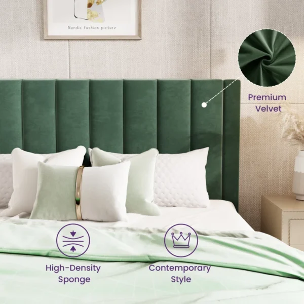 Stauton Upholstered Platform Bed with Velvet and Striped Headboard - Image 6