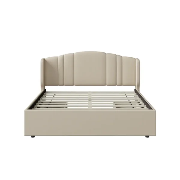 Linen Fabric Upholstered Platform Bed with Wingback Headboard, No Box Spring Needed Wood Slat Support Queen Size Bed Frame - Image 6