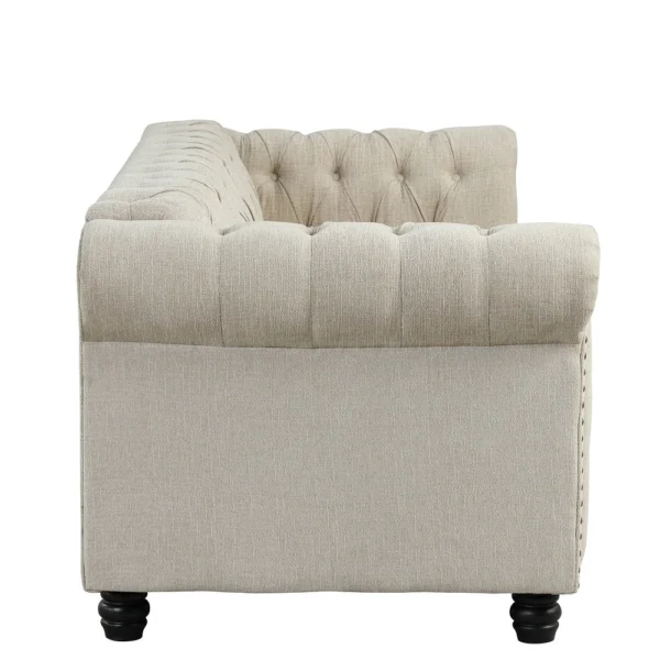 Morden Fort Linen Chesterfield Sofa with Button Tufted, Nailhead and Solid Wood Legs for Living Room - Beige - Image 6