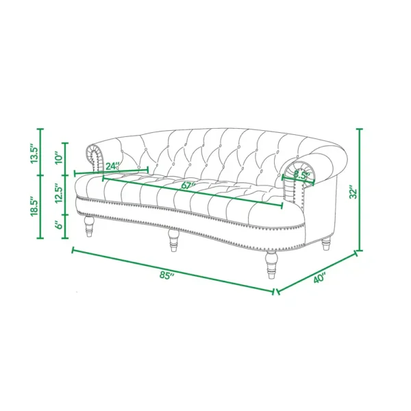 La Rosa Mid-Century Modern Velvet Upholstered Chesterfield Tufted Sofa - Olive Green Performance Velvet - Image 6