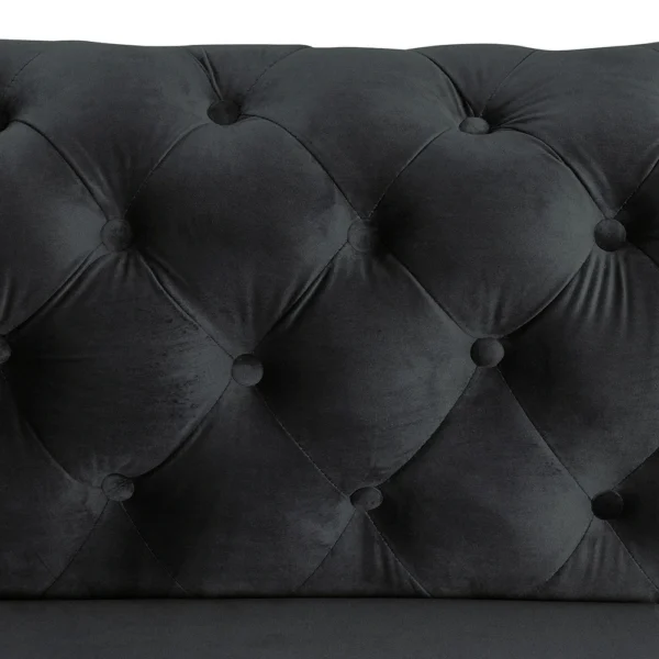 Morden Fort Modern Velvet Sofa with Button Tufted, Solid Wood Frame and Iron Legs - Black - Image 6