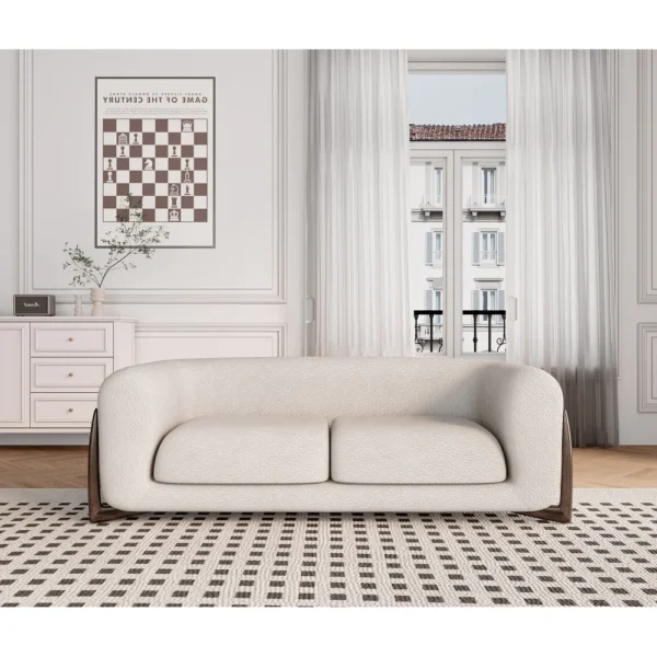 Breathable Beige Wool Sofa Love Seat Minimalist Couch - Image 6