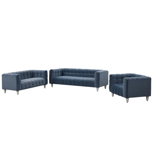 Modern 3-piece sofa set with solid wood legs, buttoned tufted backrest, Dutch fleece upholstered sofa set - Image 7
