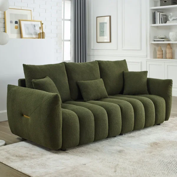 Premium teddy velvet oversized cushioned 3-seater sofa - Green - Image 7